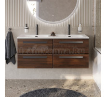 Тумба с раковиной Cezares Eco Cer-N 120 4 ящика, орех шоколад софт, раковина Eco 120, двойная, ручки матовые черные