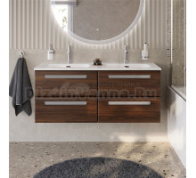 Тумба с раковиной Cezares Eco Cer-N 120 4 ящика, орех шоколад софт, раковина Eco 120, двойная, ручки серые