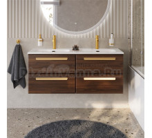 Тумба с раковиной Cezares Eco Cer-N 120 4 ящика, орех шоколад софт, раковина Eco 120, двойная, ручки сатиновое золото