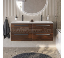 Тумба с раковиной Cezares Eco Cer-N 120 4 ящика, орех шоколад софт, раковина Duet 120, двойная, ручки матовые черные