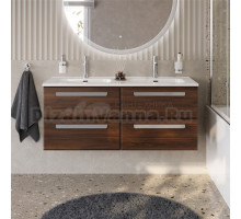 Тумба с раковиной Cezares Eco Cer-N 120 4 ящика, орех шоколад софт, раковина Duet 120, двойная, ручки серые