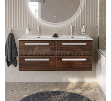 Тумба с раковиной Cezares Eco Cer-N 120 4 ящика, орех шоколад софт, раковина Duet 120, двойная, ручки сатин