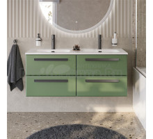 Тумба с раковиной Cezares Eco Cer-N 120 4 ящика, фисташковый софт, раковина Eco 120, двойная, ручки матовые черные