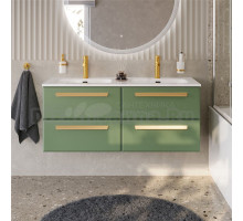 Тумба с раковиной Cezares Eco Cer-N 120 4 ящика, фисташковый софт, раковина Eco 120, двойная, ручки сатиновое золото