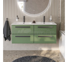 Тумба с раковиной Cezares Eco Cer-N 120 4 ящика, фисташковый софт, раковина Duet 120, двойная, ручки матовые черные