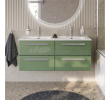 Тумба с раковиной Cezares Eco Cer-N 120 4 ящика, фисташковый софт, раковина Duet 120, двойная, ручки серые