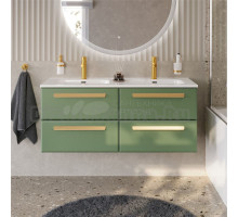 Тумба с раковиной Cezares Eco Cer-N 120 4 ящика, фисташковый софт, раковина Duet 120, двойная, ручки сатиновое золото