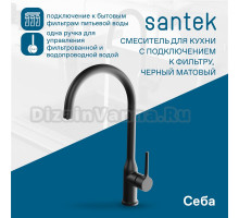 Смеситель для кухни Santek Себа WH5A43020N001 с подключением фильтра, черный матовый