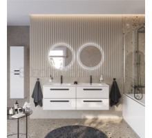 Мебель для ванной комнаты Cezares Eco Cer-N 140 4 ящика, bianco lucido, раковина Duet 140, двойная, ручки матовые черные