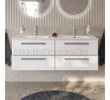 Тумба с раковиной Cezares Eco Cer-N 140 4 ящика, bianco lucido, раковина Duet 140, двойная, ручки серые