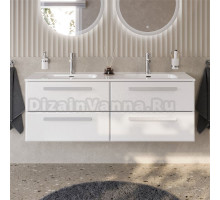 Тумба с раковиной Cezares Eco Cer-N 140 4 ящика, bianco lucido, раковина Duet 140, двойная, ручки сатин