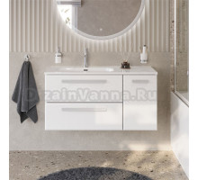 Тумба под раковину без столешницы Cezares Eco Cer-N 100 L 2 ящика, 1 дверца, bianco lucido, ручки сатин