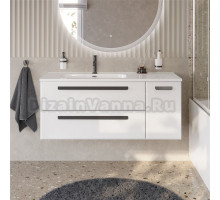 Тумба под раковину без столешницы Cezares Eco Cer-N 120 L 2 ящика, 1 дверца, bianco lucido, ручки матовые черные