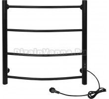 Полотенцесушитель электрический Tera Ребро 500х600 60x55 см, подключение справа, матовый черный RAL9005, лесенка, из стали