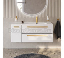 Тумба под раковину без столешницы Cezares Eco Cer-N 120 R 2 ящика, 1 дверца, bianco lucido, ручки сатиновое золото