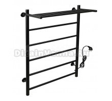 Полотенцесушитель электрический Tera Классика 500х800 80x50 см, подключение справа, матовый черный RAL9005, лесенка, из стали, с полкой