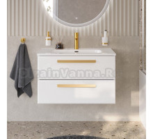 Тумба под раковину без столешницы Cezares Eco Cer-N 90 bianco lucido, ручки сатиновое золото