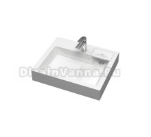 Раковина над стиральной машиной Uperwood Vission 60x50 глянцевая белая, прямоугольная, литьевой мрамор, с кронштейном