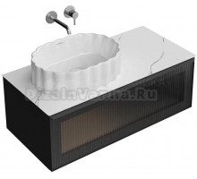 Тумба с раковиной KERAMA MARAZZI Iconico 100 подвесная, 1 ящик, черная, столешница CO3, с раковиной Conchiglia 50, белой глянцеврй