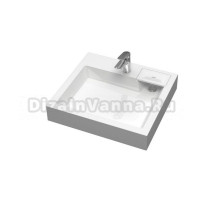 Раковина над стиральной машиной Uperwood Vission 60x55 глянцевая белая, прямоугольная, литьевой мрамор, с кронштейном