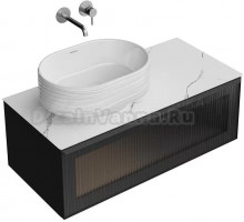 Тумба с раковиной KERAMA MARAZZI Iconico 100 подвесная, 1 ящик, черная, столешница CO5, с раковиной Sabbia 50, белой глянцеврй