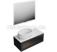 Мебель для ванной комнаты KERAMA MARAZZI Iconico 100 подвесная, 1 ящик, черная, столешница CO5, с раковиной Sabbia 50, белой глянцевой