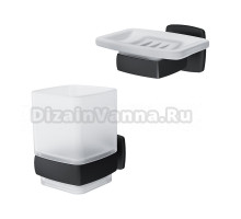 Набор Стакан AM.PM Gem + Мыльница A9034222 настенная, стеклянная, черная