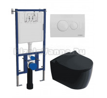 Комплект 3 в 1 Унитаз подвесной STWORKI Ноттвиль SETK3104-2616 черный + Инсталляция DIWO 4501 + Кнопка 7310 цвет глянцевый белый