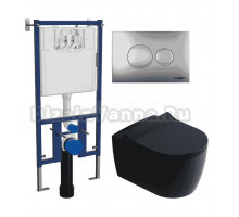 Комплект 3 в 1 Унитаз подвесной STWORKI Ноттвиль SETK3104-2616 черный + Инсталляция DIWO 4501 + Кнопка 7311 цвет матовый хром