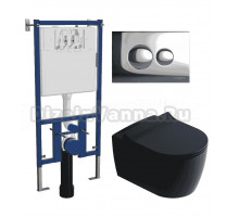Комплект 3 в 1 Унитаз подвесной STWORKI Ноттвиль SETK3104-2616 черный + Инсталляция DIWO 4501 + Кнопка 7312 цвет хром