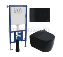 Комплект 3 в 1 Унитаз подвесной STWORKI Ноттвиль SETK3104-2616 черный + Инсталляция DIWO 4501 + Кнопка 7313 цвет матовый черный