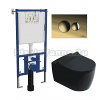 Комплект 3 в 1 Унитаз подвесной STWORKI Ноттвиль SETK3104-2616 черный + Инсталляция DIWO 4501 + Кнопка 7315 цвет матовое золото