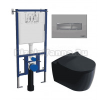 Комплект 3 в 1 Унитаз подвесной STWORKI Ноттвиль SETK3104-2616 черный + Инсталляция DIWO 4501 + Кнопка 7321 цвет матовый хром