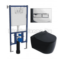 Комплект 3 в 1 Унитаз подвесной STWORKI Ноттвиль SETK3104-2616 черный + Инсталляция DIWO 4501 + Кнопка 7322 цвет глянцевый хром