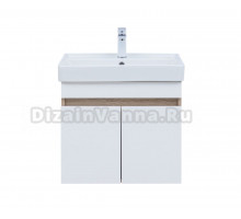 Тумба с раковиной Aquanet Оптима 60 подвесная, дуб светлый, белый сатин