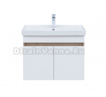 Тумба с раковиной Aquanet Оптима 80 подвесная, дуб светлый, белый сатин