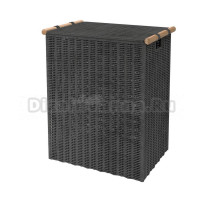 Корзина для белья Wasserkraft Gollach WB-330-L напольная, серая, черная, прямоугольная, бумажная лоза, дерево