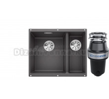 Комплект Мойка Blanco Subline 340/160-U, темная скала, левая + Измельчитель KUCHENSTERN Muhle