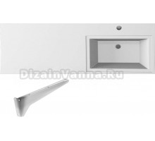 Раковина над стиральной машиной Stella Polar Мадлен 130 R глянцевая белая, прямоугольная, со столешницей слева, с кронштейном