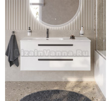 Тумба под раковину без столешницы Cezares Eco Cer-N 120 L bianco lucido, ручки матовые черные