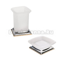 Набор Стакан Colombo Design Portofino B3241, хром/золото + Мыльница B3242.CR2-VAN стеклянная, хром