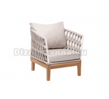 Садовое кресло 4SiS Диего основание дуб, каркас светло-серый (RAL7035) муар, роуп бежевый, ткань бежевая 052