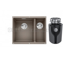 Комплект Мойка Blanco Subline 340/160-U, серый беж, левая + Измельчитель KUCHENSTERN Muhle