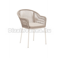 Садовый стул 4SiS Лион каркас белый муар, роуп бежевый, ткань бежевая
