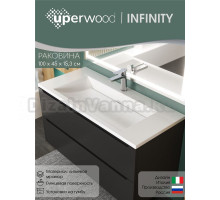Мебельная раковина Uperwood Infinity 100 накладная, глянцевая белая, прямоугольная, литьевой мрамор, со скрытым сливом