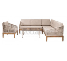 Комплект садовой мебели 5 в 1 4SiS Канны модульный угловой, со столом Канны, основание дуб, роуп бежевый, ткань бежевая