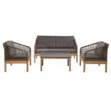 Комплект садовой мебели 4 в 1 4SiS Канны на 4 персоны, со столом Канны, серый гранит, основание дуб, роуп коричневый