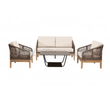 Комплект садовой мебели 4 в 1 4SiS Канны на 4 персоны, со столом Гренада, серый гранит, основание дуб, роуп коричневый, ткань бежевая