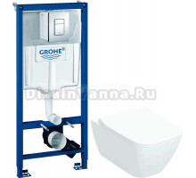 Комплект 2 в 1 Унитаз подвесной Geberit Smyle Square 500.685.01.1 + Инсталляция с кнопкой Grohe Rapid SL 38772001 цвет хром