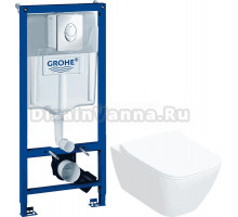 Комплект 2 в 1 Унитаз подвесной Geberit Smyle Square 500.685.01.1 + Инсталляция с кнопкой Grohe Rapid SL 38721001 цвет хром